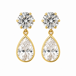 Brinco em Ouro 18K com Zirconia Redonda e Gota