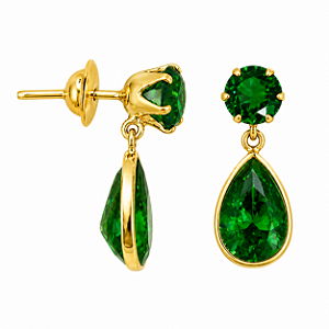 Brinco em Ouro 18K com Zirconia Redonda e Gota Verde