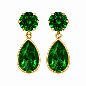 Brinco em Ouro 18K com Zirconia Redonda e Gota Verde