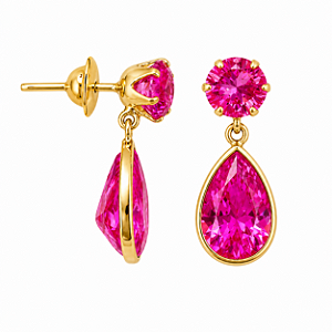 Brinco em Ouro 18K com Zirconia Redonda e Gota Rosa