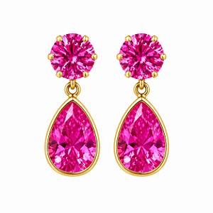 Brinco em Ouro 18K com Zirconia Redonda e Gota Rosa