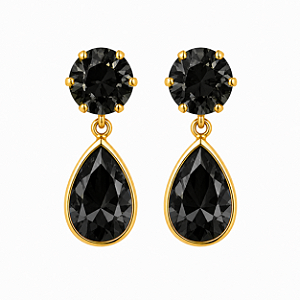 Brinco em Ouro 18K com Zirconia Redonda e Gota Preta