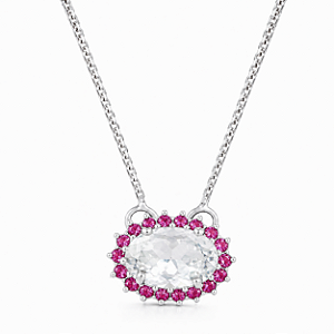 Gargantilha em Prata 925 Oval branco e Rosa