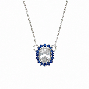 Gargantilha em Prata 925 Oval Azul e Branco