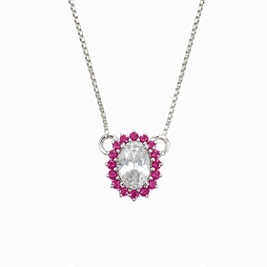 Gargantilha em Prata 925 Oval Branco e Rosa