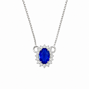 Gargantilha em Prata 925 Oval Branco e Azul