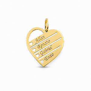 Pingente Ouro 18k Coração com 4 Nomes