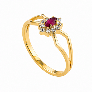 Anel em Ouro 18K com Rubi e Diamantes