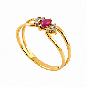 Anel em Ouro 18K com Rubi e Diamantes