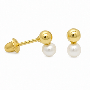 Brinco em Ouro 18K com Pérola e Bola