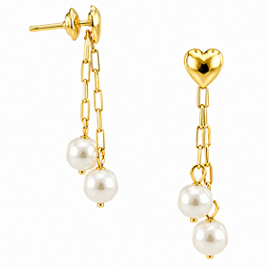 Brinco em Ouro 18K com Pérola e Coração - Modelo 0042971