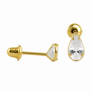 Brinco em Ouro 18K com Zircônia Gota 5,00 x 3,00 mm