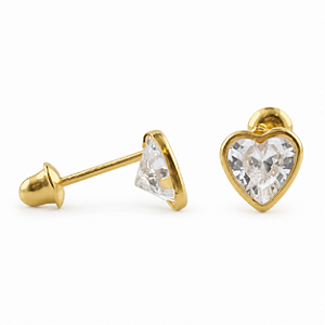 Brinco em Ouro 18K com Zircônia Coração 5,00 mm - Modelo 0116027