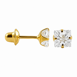 Brinco em Ouro 18K com Zircônia Quadrada 4,00 mm