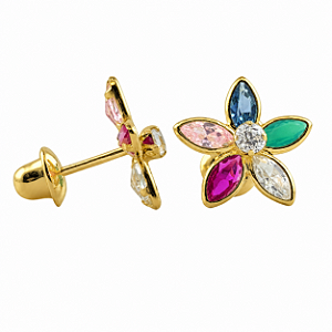 Brinco em Ouro 18K com Zircônia Margarida 3,00 x 2,00 mm
