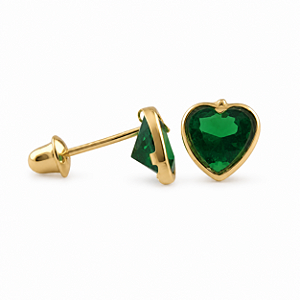 Brinco em Ouro 18K com Zircônia Coração 5,90 x 5,20 mm