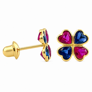 Brinco em Ouro 18K com Zircônia Coração 2,60 x 2,50 mm - Modelo 0156018