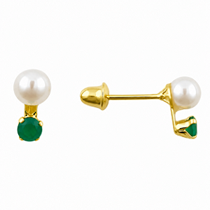 Brinco em Ouro 18K com Pérola e Zircônia - Modelo 0160176