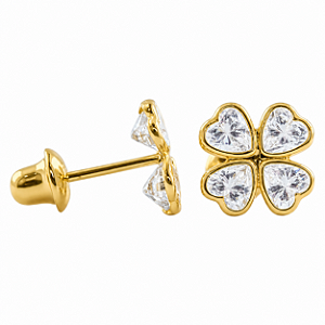 Brinco em Ouro 18K com Zircônia Coração 2,60 x 2,50 mm - Modelo 0160177