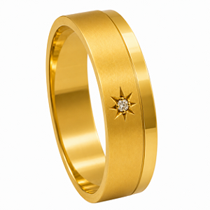 Aliança em Ouro 18K 6,00 mm Estrela com Diamante