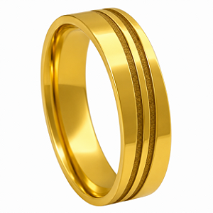 Aliança em Ouro 18K 6,00 mm com Frisos e Faixa Fosca