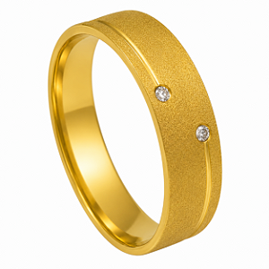 Aliança em Ouro 18K 5,00 mm Fosca com Dois Diamantes