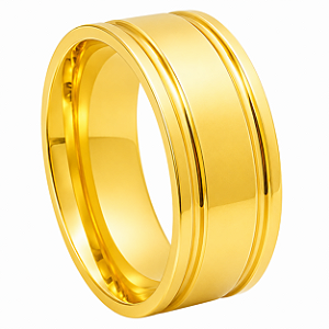 Aliança em Ouro 18K 9,00 mm Larga com Frisos Laterais