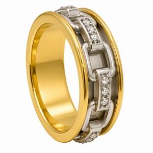 Aliança em Ouro 18K 8,00 mm Bicolor com Diamantes