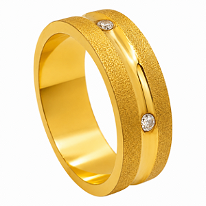 Aliança em Ouro 18K 7,50 mm com Dois Diamantes e Friso
