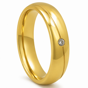 Aliança em Ouro 18K 5,00 mm com Diamante e Frisos