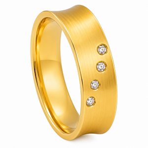 Aliança em Ouro 18K 6,30 mm Ondulada com Quatro Diamantes