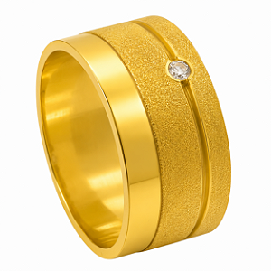 Aliança em Ouro 18K 10,00 mm Larga com Diamante e Faixa Fosca