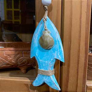 Pingente peixe de madeira 15cm Azul