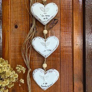 Trio de corações 12x10cm branco com Divino