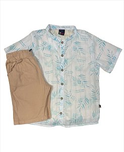 Conjunto Masculino Camisa Com Botões e Bermuda Sarja LPKids