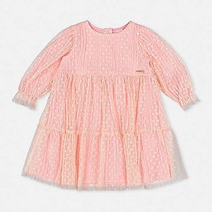 Vestido Plissado Tule Manga Longa Momi