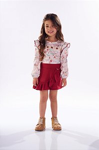 Conjunto Blusa Manga Longa e Shorts Saia Kiki Xodó