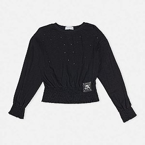 Blusa Manga Longa Com Strass Momi H4225