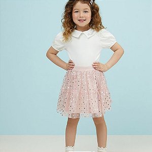 Conjunto Blusa Manga Curta Com Saia De Tule Momi  J5158