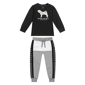 Conjunto Camiseta Suedine  Manga Longa E Calça Em Moletom Charpey