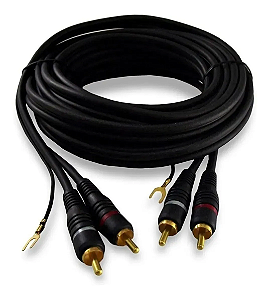 Cabo 2RCA + 2RCA Preto Profissional 6mm com Fio Terra MXT