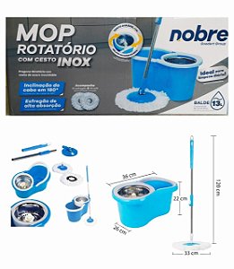 Mop Rotatório Balde 13L c/Cesto de Inox e Refil- Nobre