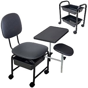 Kit Manicure Cadeira Cirandinha + Carrinho Auxiliar Plus Preto