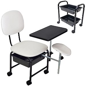 Kit Manicure Cadeira Cirandinha + Carrinho Auxiliar Plus Branco