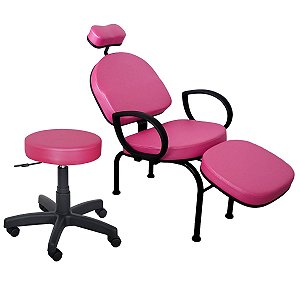 Cadeira Conforty + Mocho Maquiagem Cílios Sobrancelha Pink