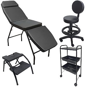 Kit Completo Clínica Estética: Maca Mocho Escada e Carrinho Profissional