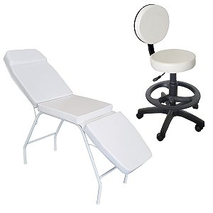 Kit Maca 3 Posições Reclinável + Mocho com Encosto Aro e Regulagem de altura a Gás Profissional Clínicas