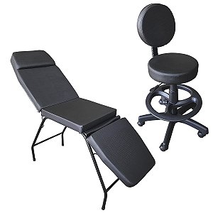 Kit Maca 3 Posições Reclinável + Mocho com Encosto Aro e Regulagem de altura a Gás Profissional Clínicas