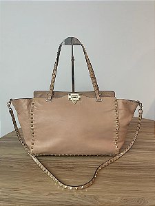 Bolsa Valentino Rockstud Tote em Couro Nude Rosé