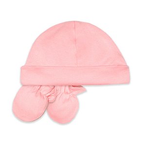 Kit touca e luva rosa em suedine